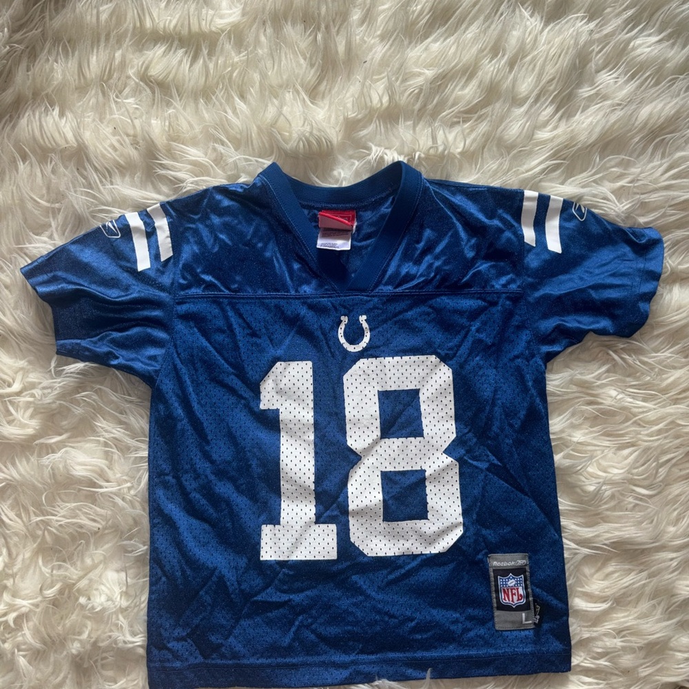 Kids Blue Football Jersey with Number 18 - Colts Style
